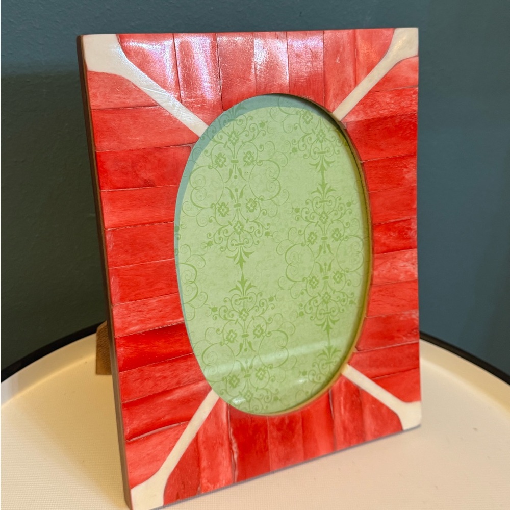 Anthropologie Red Coral Decorative Inlay Photo Frame - Holds 5x7” Picture - Picture 2 of 9